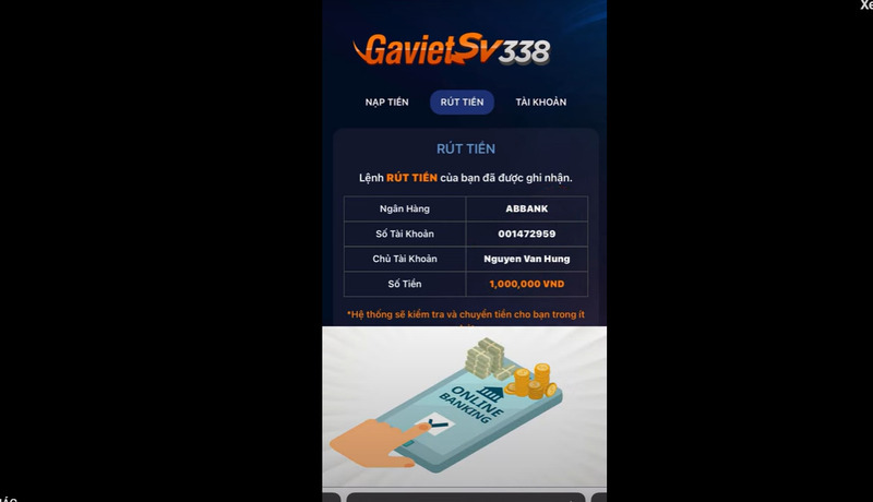 Giao dịch rút tiền tại GavietSV388 liên kết với nhiều ngân hàng